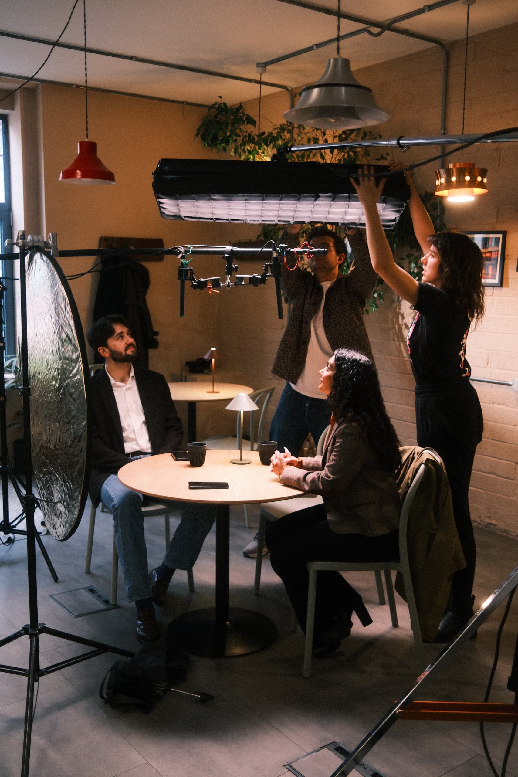 Lighting an interview set in a café